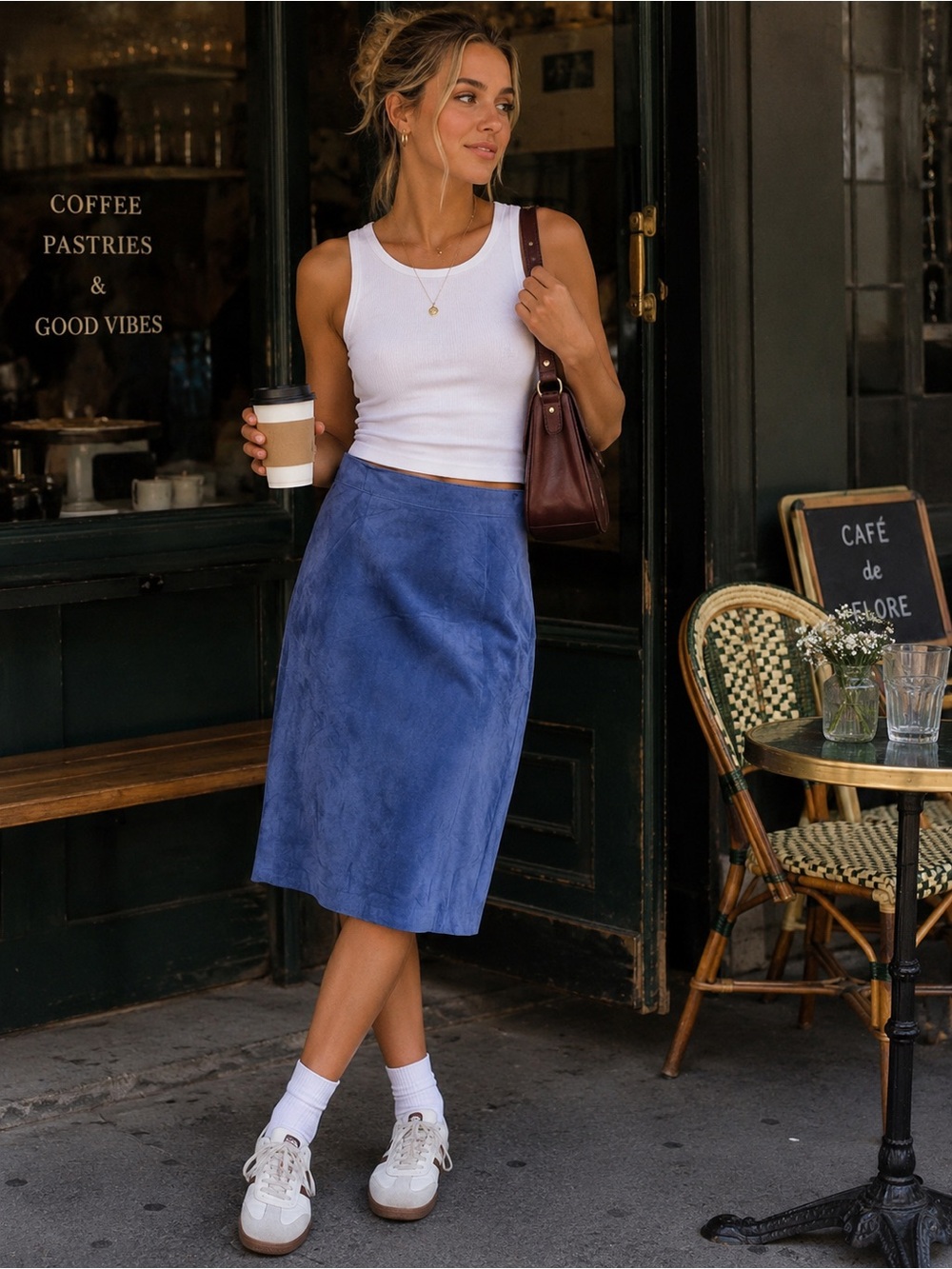 Danier Suede Pencil Skirt in Blue